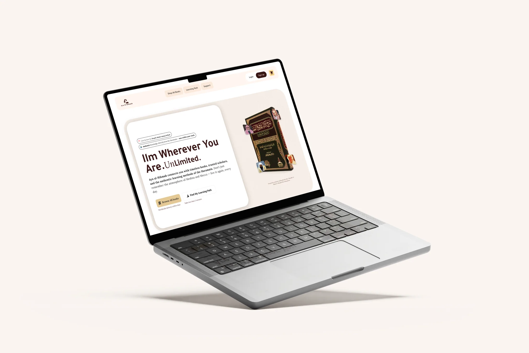 Ayn Al-Hikmah landingspagina in een laptopmockup