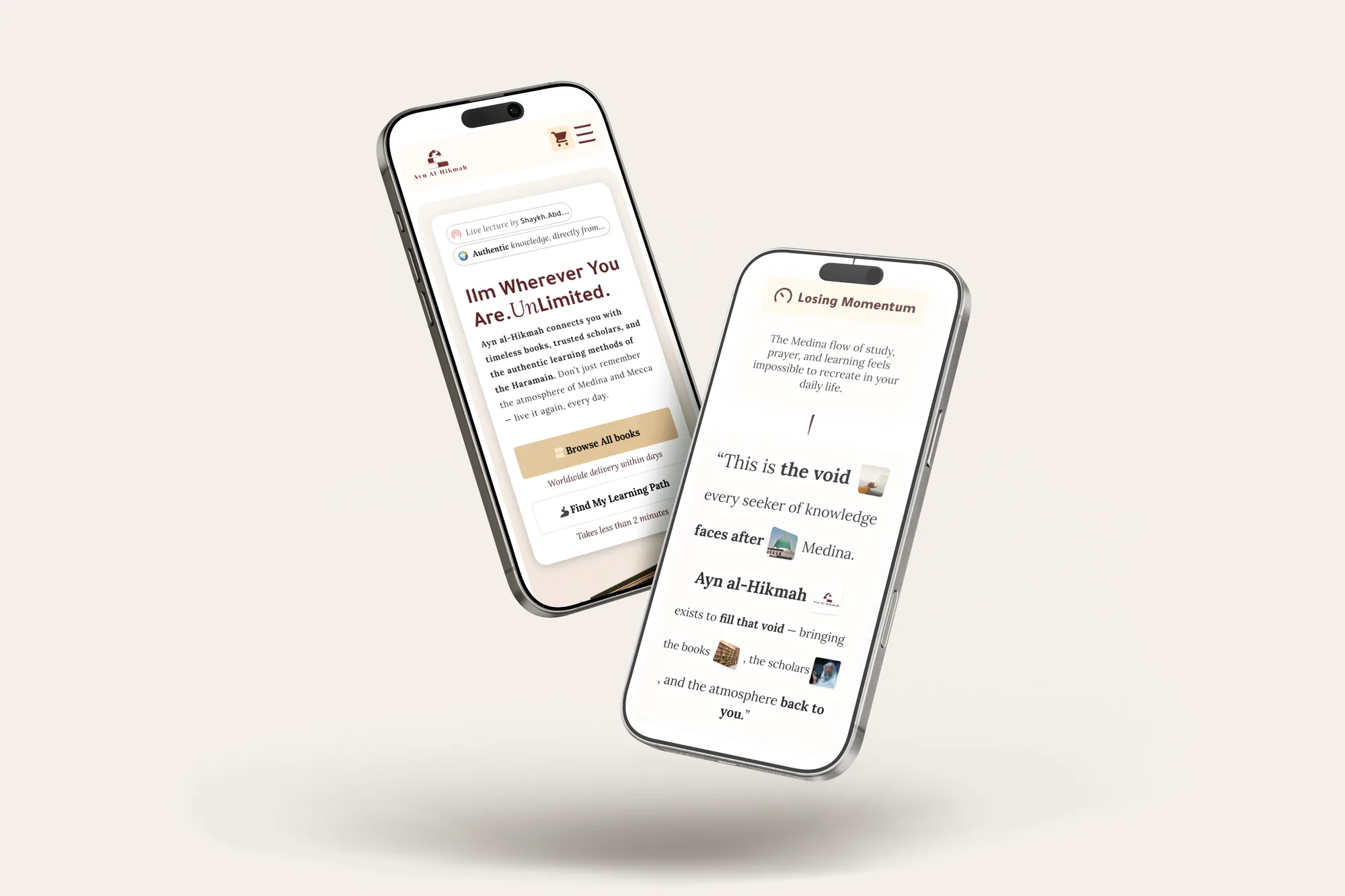 Ayn Al-Hikmah concept op twee smartphones