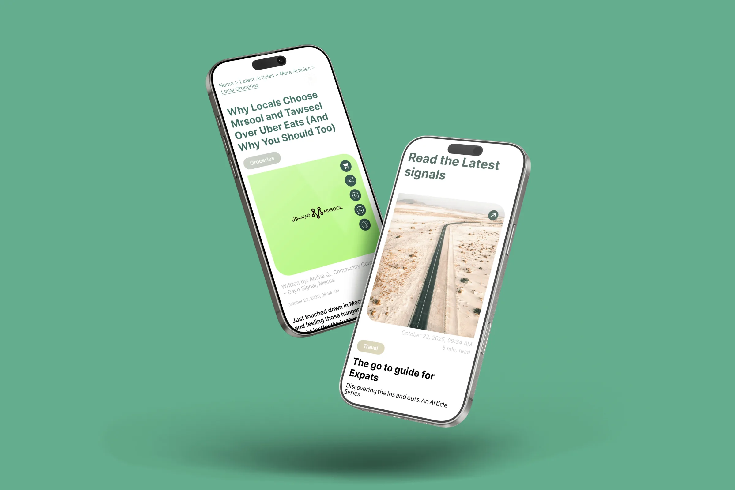 Bayn Signal artikelen en lokale updates op twee smartphones