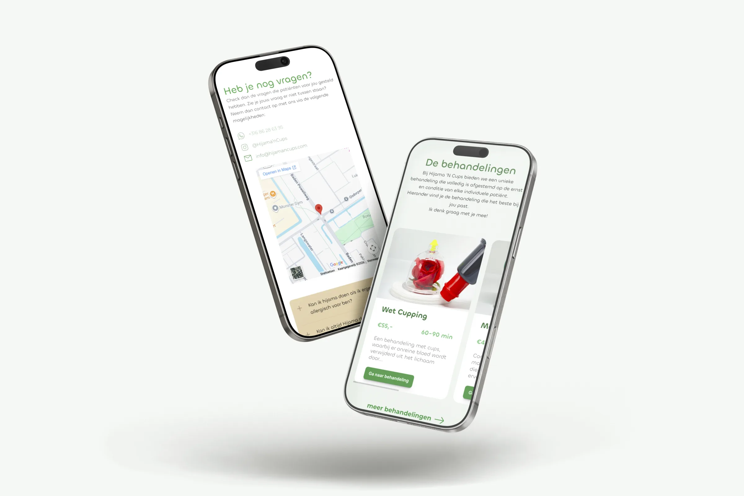 Hijama ’N Cups behandelingen en contactroutes op smartphones