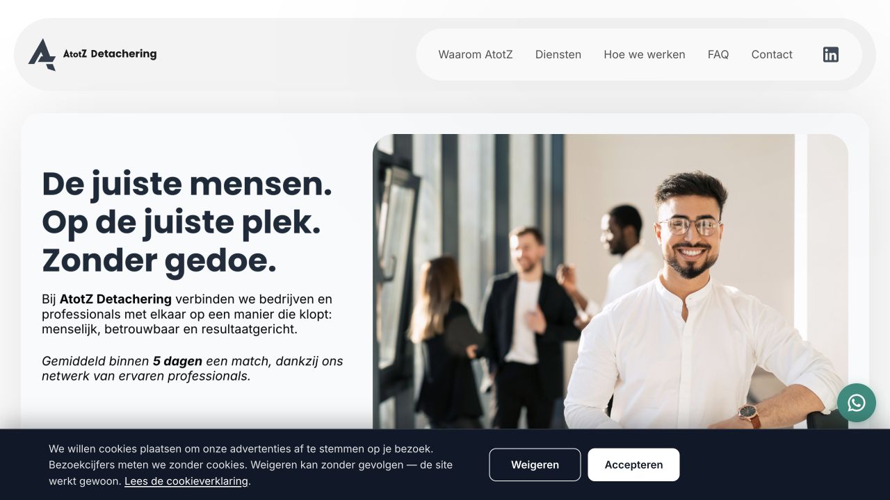 Live desktopwebsite van AtotZ Detachering