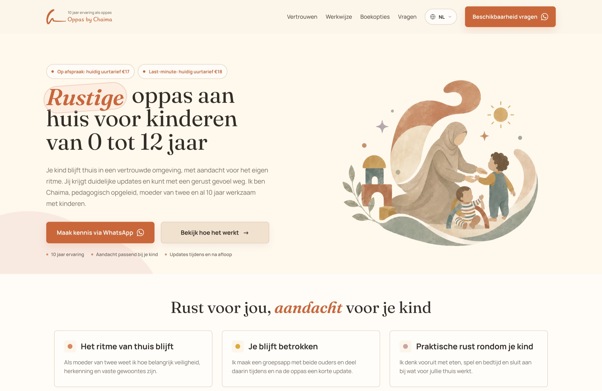 Herosectie van de live website van Oppas by Chaima
