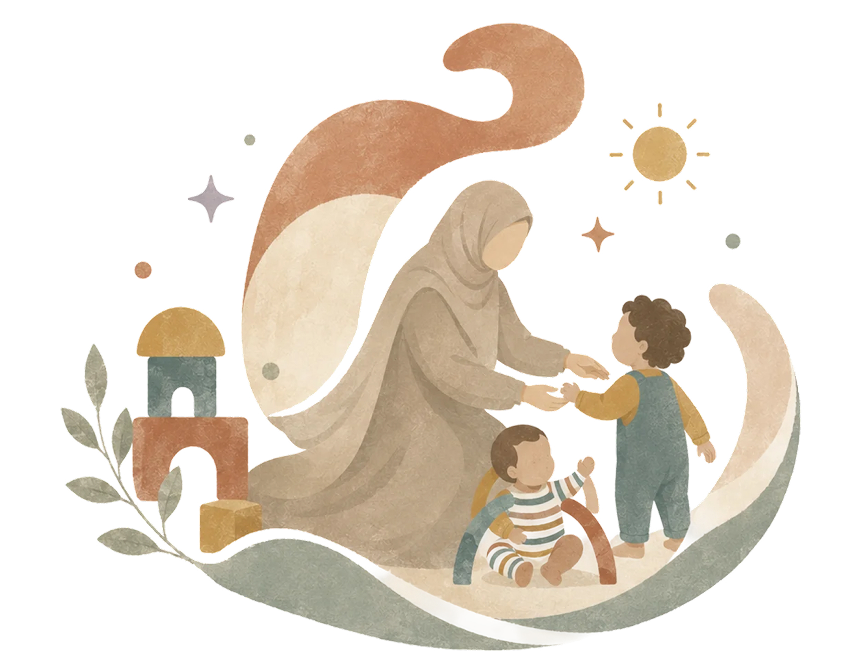 Huiselijke illustratie van Chaima met twee kinderen