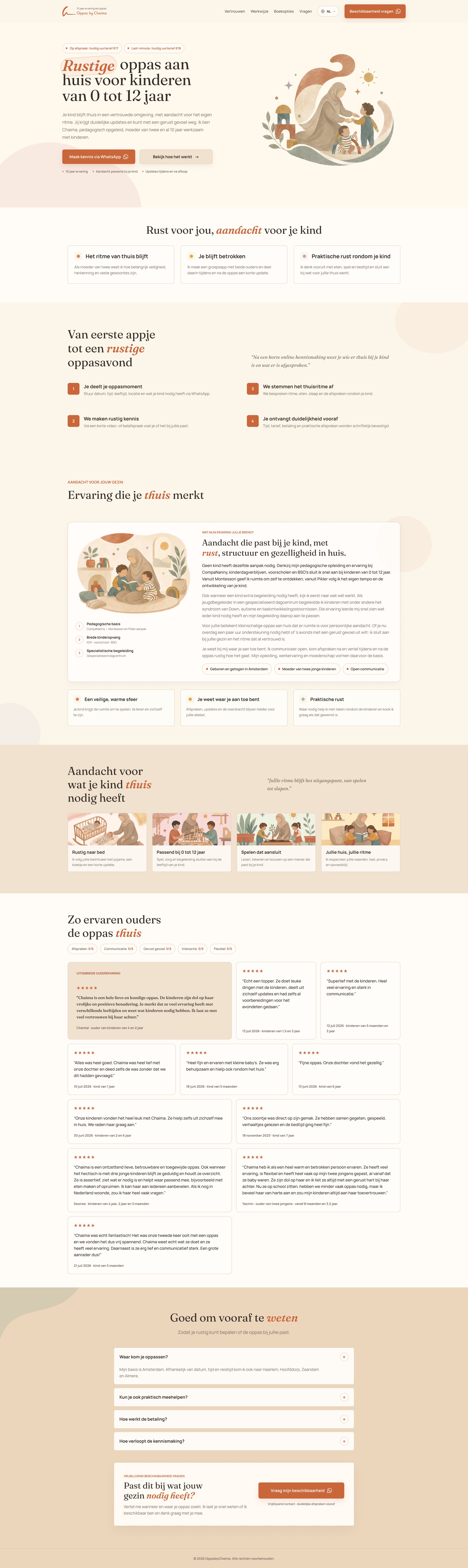 Volledige website-overview van Oppas by Chaima