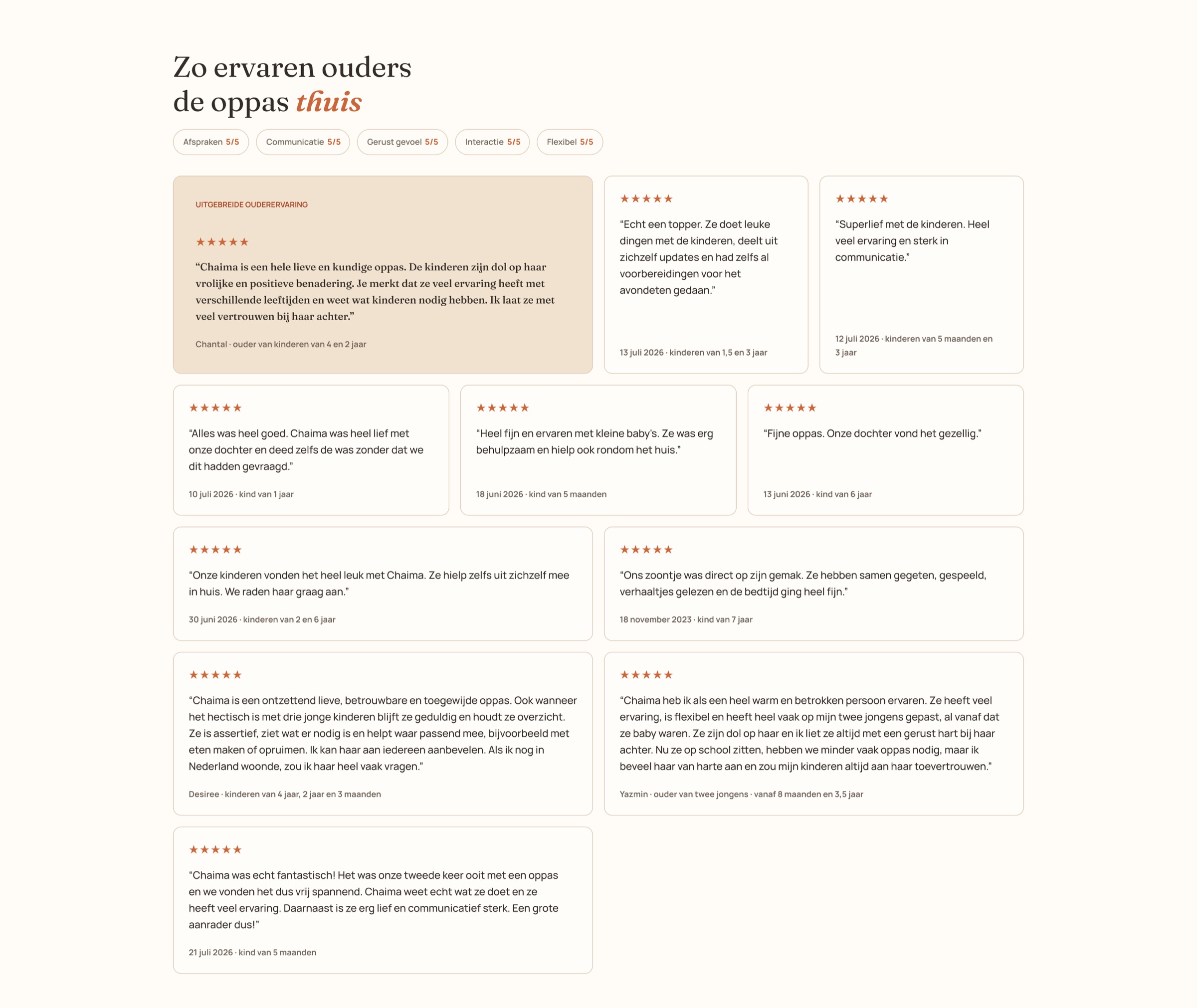 Ouderervaringen en testimonials op de website