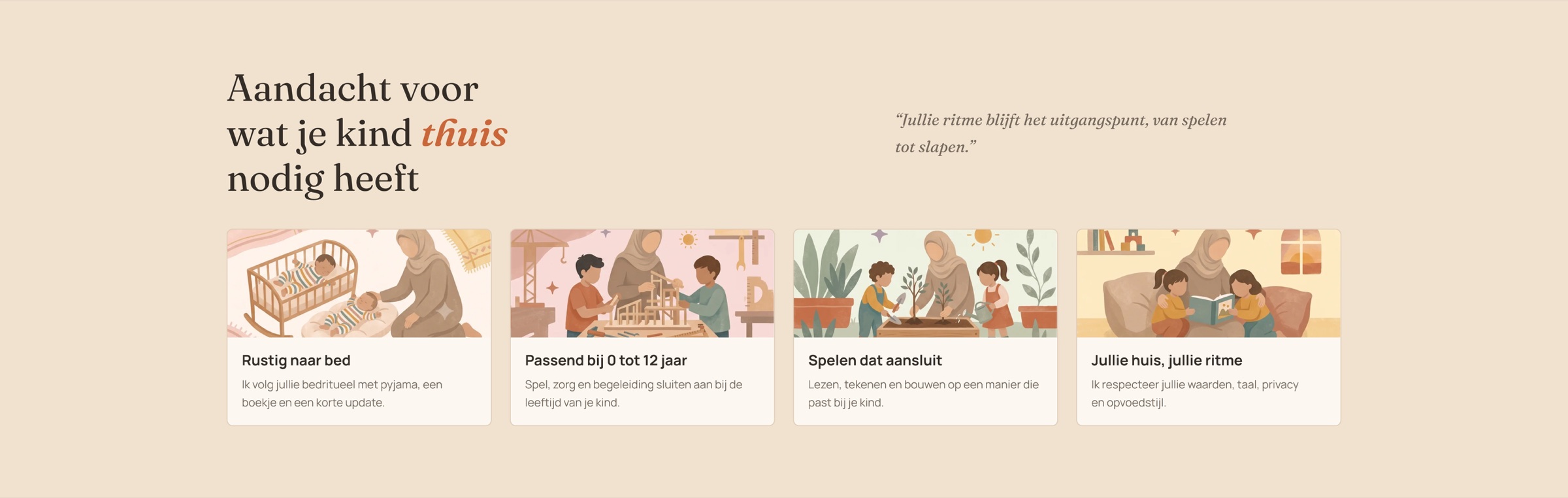 Sectie met vier oppasmomenten rond thuisritme